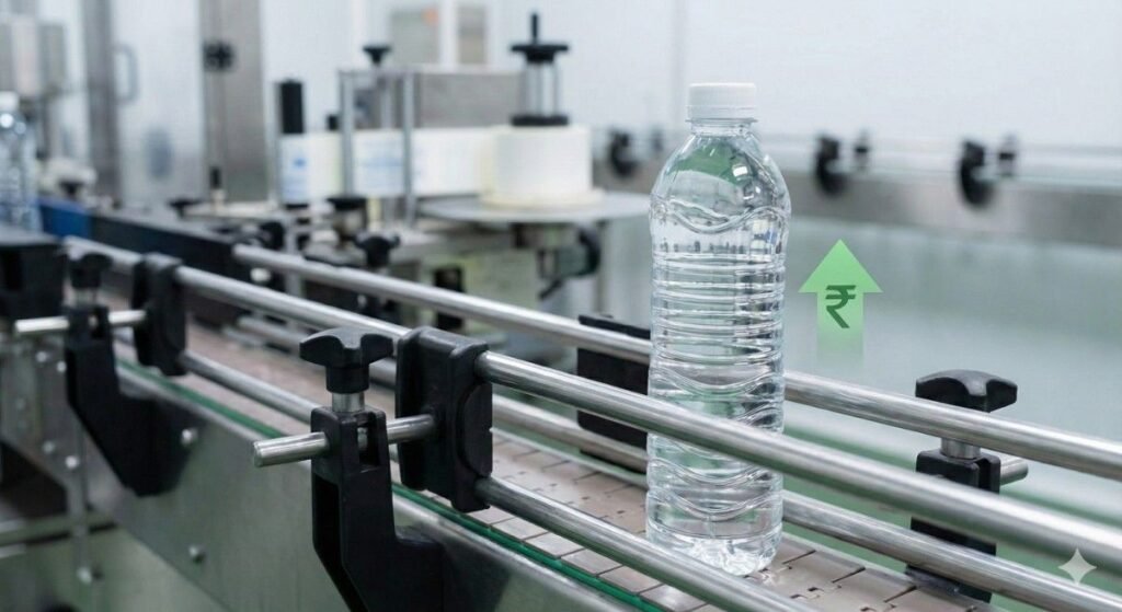 water bottle manufacturing in a mineral water plant